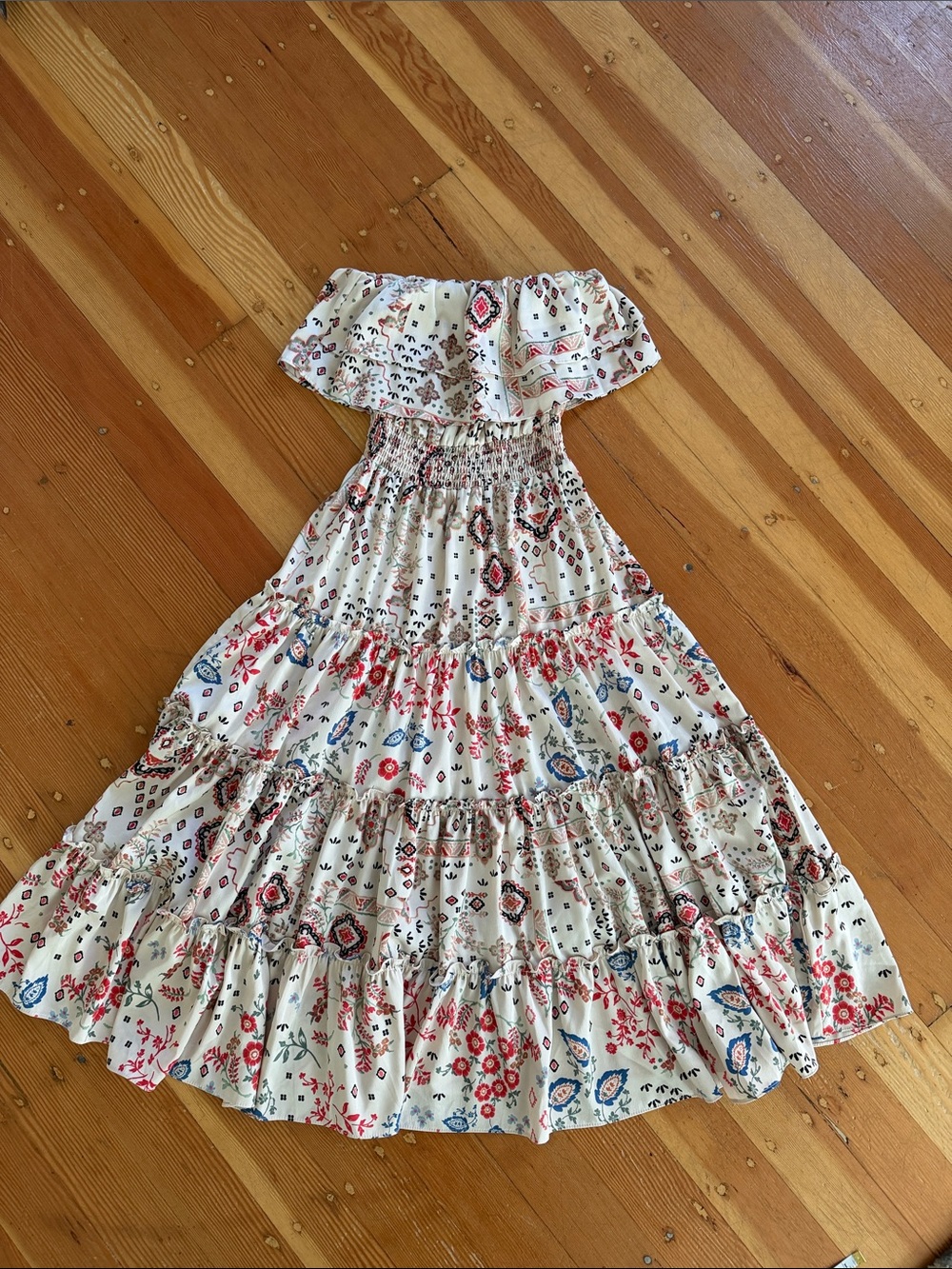 1.State Strapless Tiered Floral Midi Dress Small